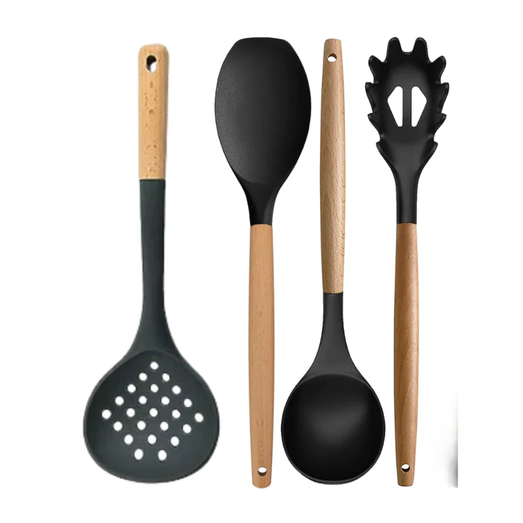 Kit utensílios x4 | Silicone e madeira